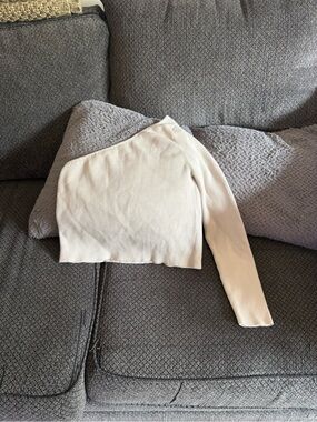 Anthropologie Cream One-Shoulder Ribbed Sweater